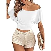 LilyCoco Womens Off The Shoulder Short Sleeve Tops Backless Top Cropped T Shirt