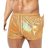 Casey Kevin Men's Holographic Metallic Short Sparkly Shiny Short Pants Rave Outfit Hot Shorts with Pockets and Drawstrings
