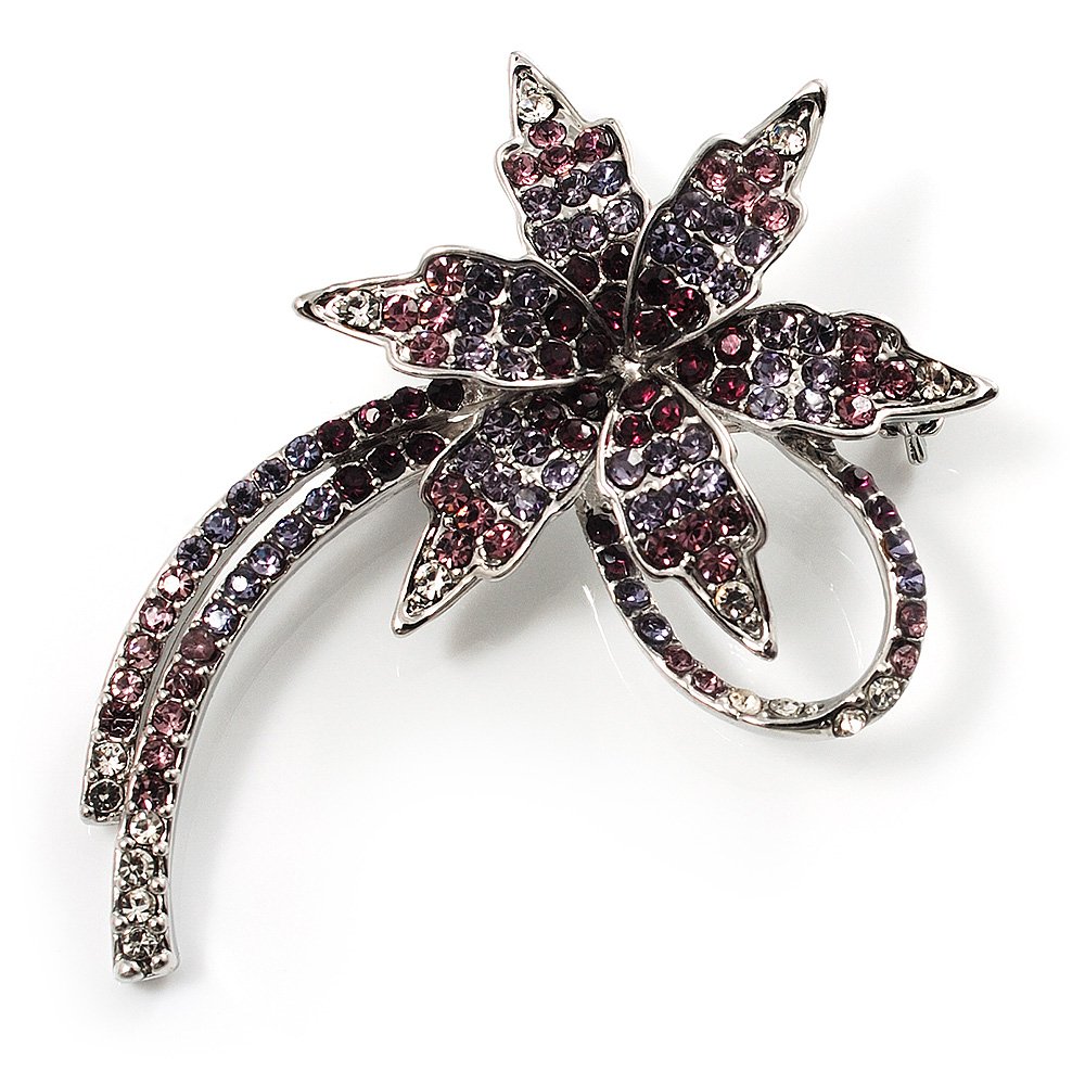 'Falling Star' Crystal Fashion Brooch (Lilac, Lavender & Purple)