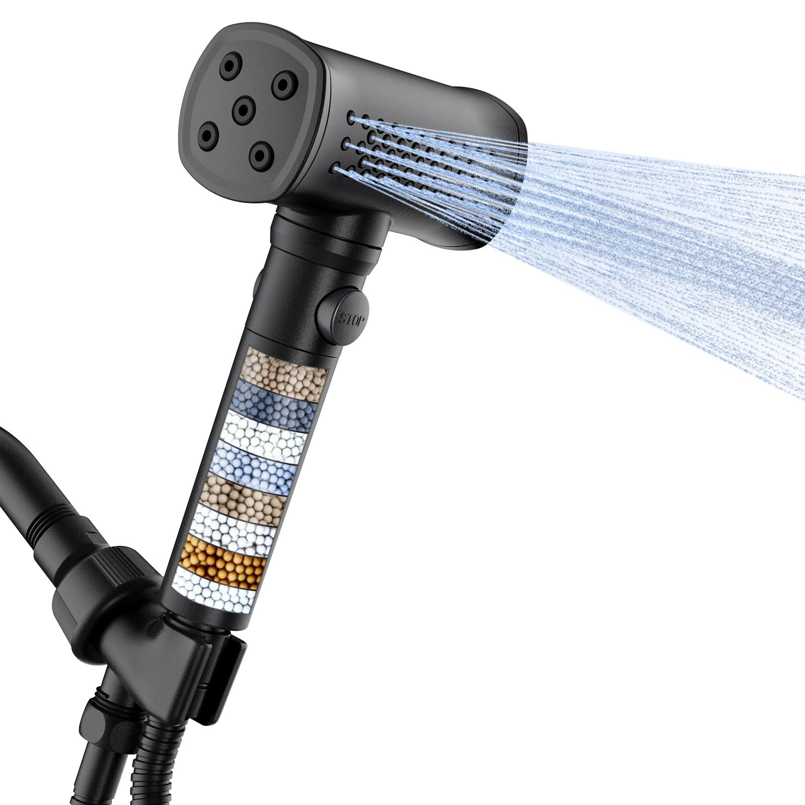 Photo 1 of SANISANO High Pressure Filtered Shower Head with Handheld, Modern Design 5 Spray Modes with ON/OFF Pause Switch, 8 Layers Filter for Hard Water, Remove Chlorine, Adjustable Bracket, Matte Black