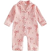 mlpeerw Baby Girl Pajamas Newborn Long Sleeve Bow Jumpsuit Romper Button Down Nightgown Cute Infant Baby Spring Sleepwear