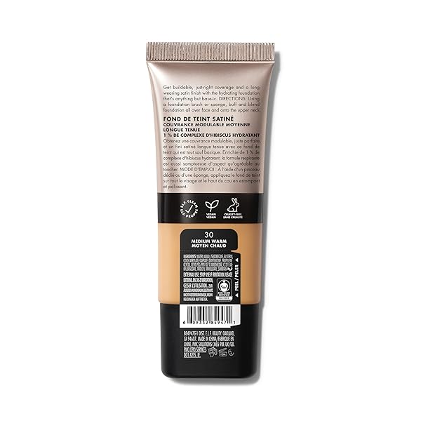 E.L.F. SOFT GLAM FOUNDATION, MEDIUM COVERAGE, LONG-LASTING & BUILDABLE FOUNDATION FOR A SMOOTH, SATIN FINISH, VEGAN & CRUELTY-FREE, 30 MEDIUM WARM