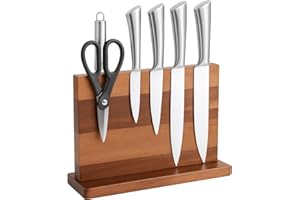 Fohil Magnetic Knife Block Without Knives, 12 Inch Wood Magnetic Knife Holder, Wooden Universal Knife Stand for Cutlery Displ