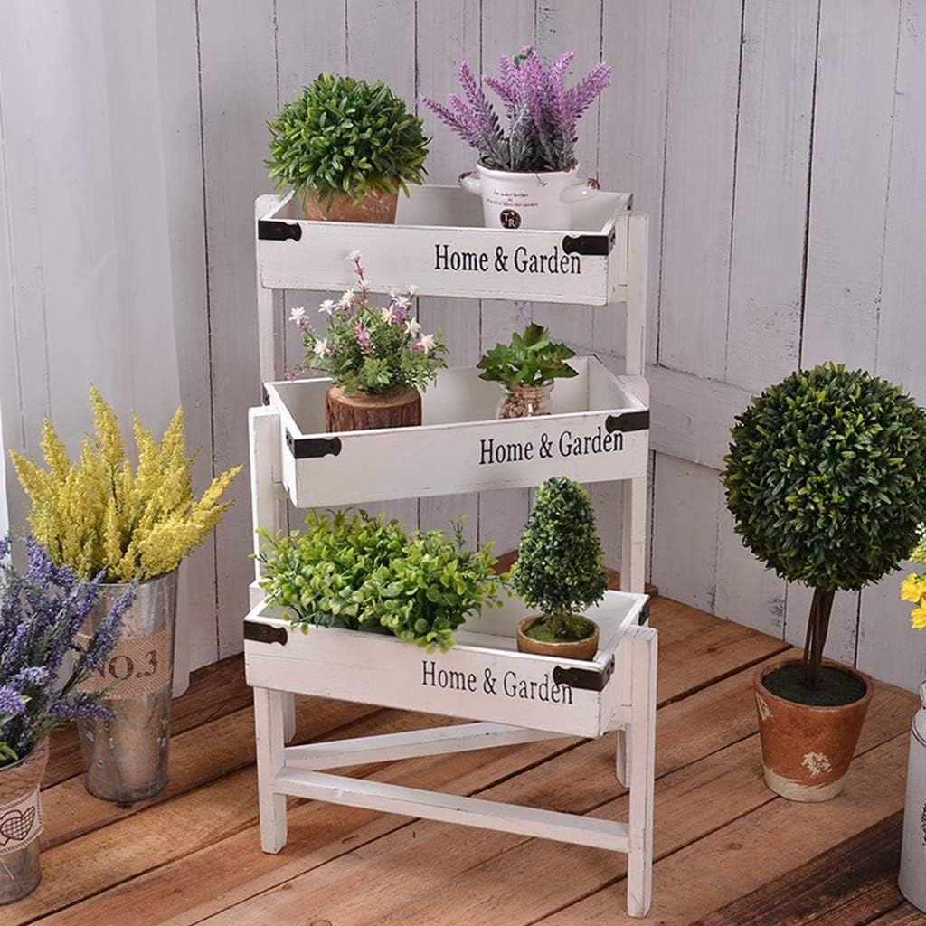 Flower stand Wooden Multi-Layer Succulents Plant Display Potted Rack, Small Indoor Balcony Retro Rural Flower Pot Stand (Color : White)