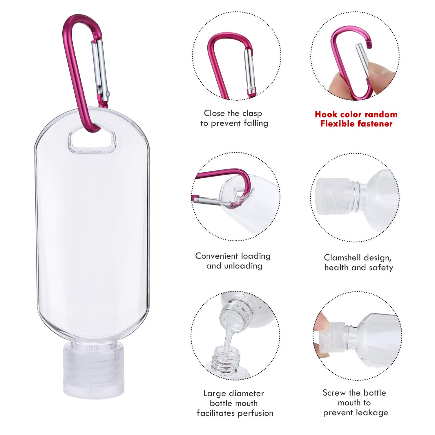 20 Pieces Portable Travel Keychain Bottle Travel Plastic Clear Keychain Bottle Leakproof Refillable Empty Bottle Flip Cap Liquid Container with Keychain for Cosmetic Travel Accessory (30 ml and 50 ml) : Beauty