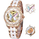 OLEVS Womens Watches Automatic Self Winding Elegant Ceramic Rose Gold Dress Waterproof Luminous Watches for Women Small Wrist - Heart or Butterfly