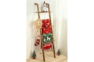 Taozun 67-Inch Wooden Blanket Ladder with Shelf for Living Room - 5-Tier Farmhouse Towels and Quilt Rack Decor - Leaning Wall Display Holder for Blankets and Throws