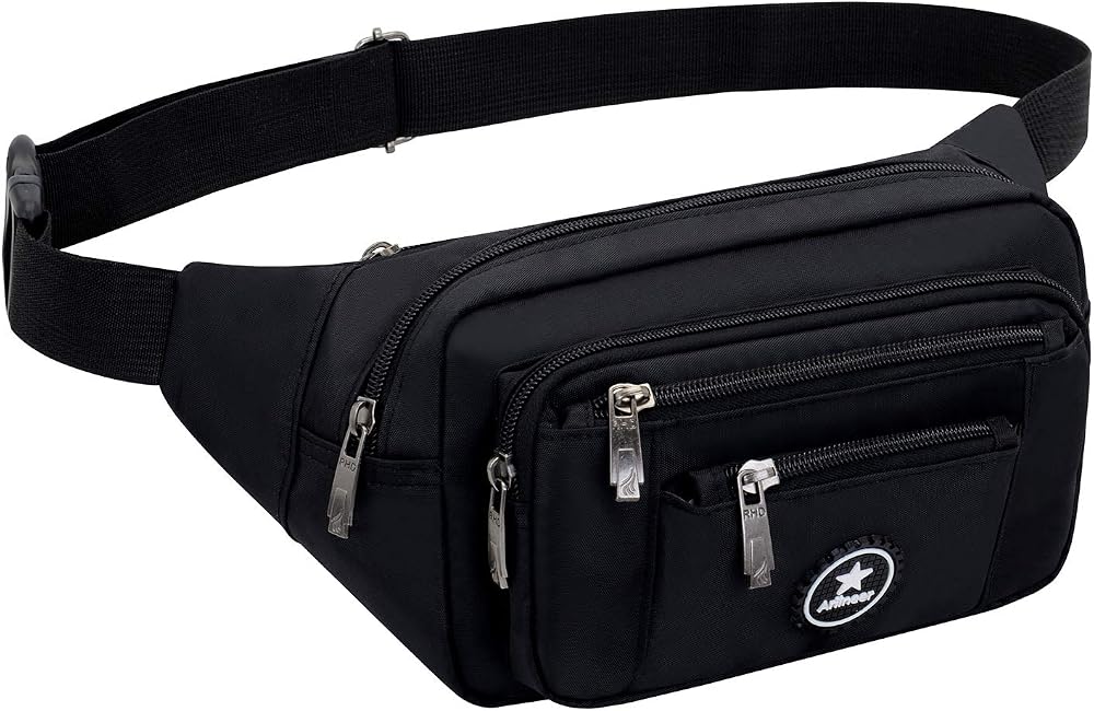Ariineer Waterproof Bum Bags Men Women Black Running Hiking Waist Pack
