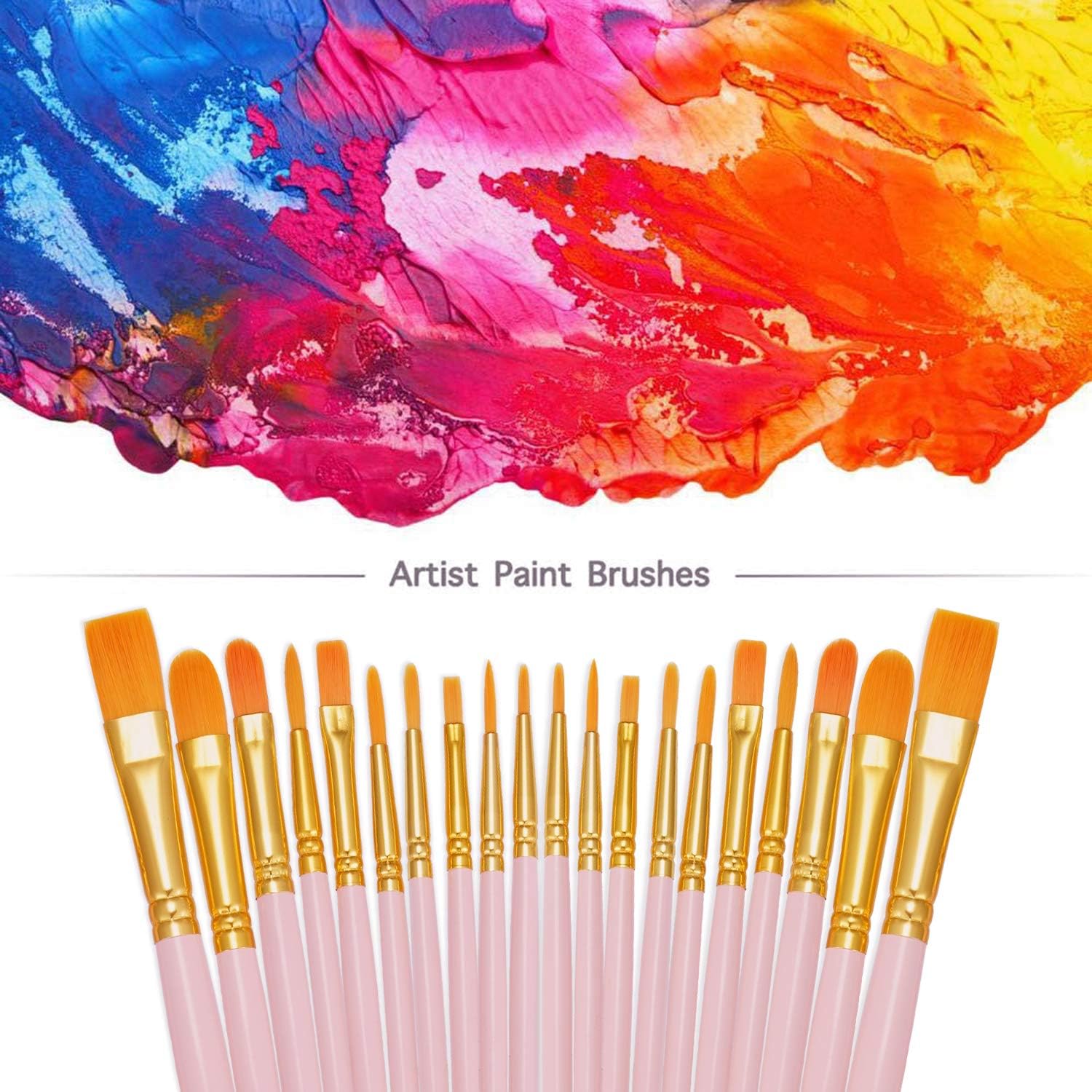 BOSOBO Paint Brushes Set, 2 Pack 20 Pcs Round Pointed Tip Paintbrushes Nylon Hair Artist Acrylic Paint Brushes for Acrylic Oil Watercolor, Face Nail Art, Miniature Detailing & Rock Painting, Pink