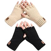 Pleneal Fingerless Gloves for Women Men - 2 Pairs Womens Winter Glove, Warm Knit Gloves for Cold Weather with Elastic Cuff