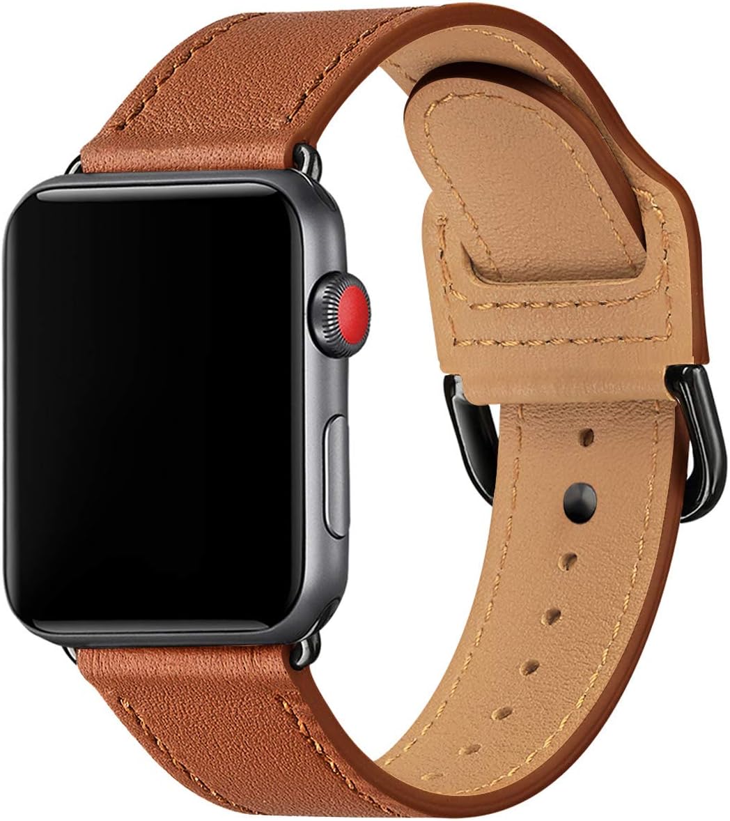 POWER PRIMACY Bands Compatible with Apple Watch Band 38mm 40mm 42mm 44mm, Top Grain Leather Smart Watch Strap Compatible for Men Women iWatch Series 6 5 4 3 2 1,SE (Brown/Black, 38mm/40mm)