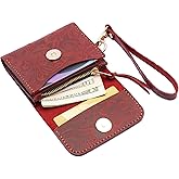 Toros Craft Handmade Wristlet Wallets for Women, Western Leather Small Credit Card Holder with Zipper, Minimalist & Cute Coin Pouch, Genuine Leather, Red