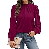 WIHOLL Long Sleeve Shirts for Women Mock Neck Tops Pleated Front Blouses Dressy Casual Spring Fall Clothes 2026 Fashion