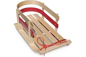 Flexible Flyer Baby Snow Sled and Toddler Toboggan - Classic Wooden Pull Sleigh for Kids 18 Months to 4 Years, High Backrest, Pull Ropes Included, Fully Assembled
