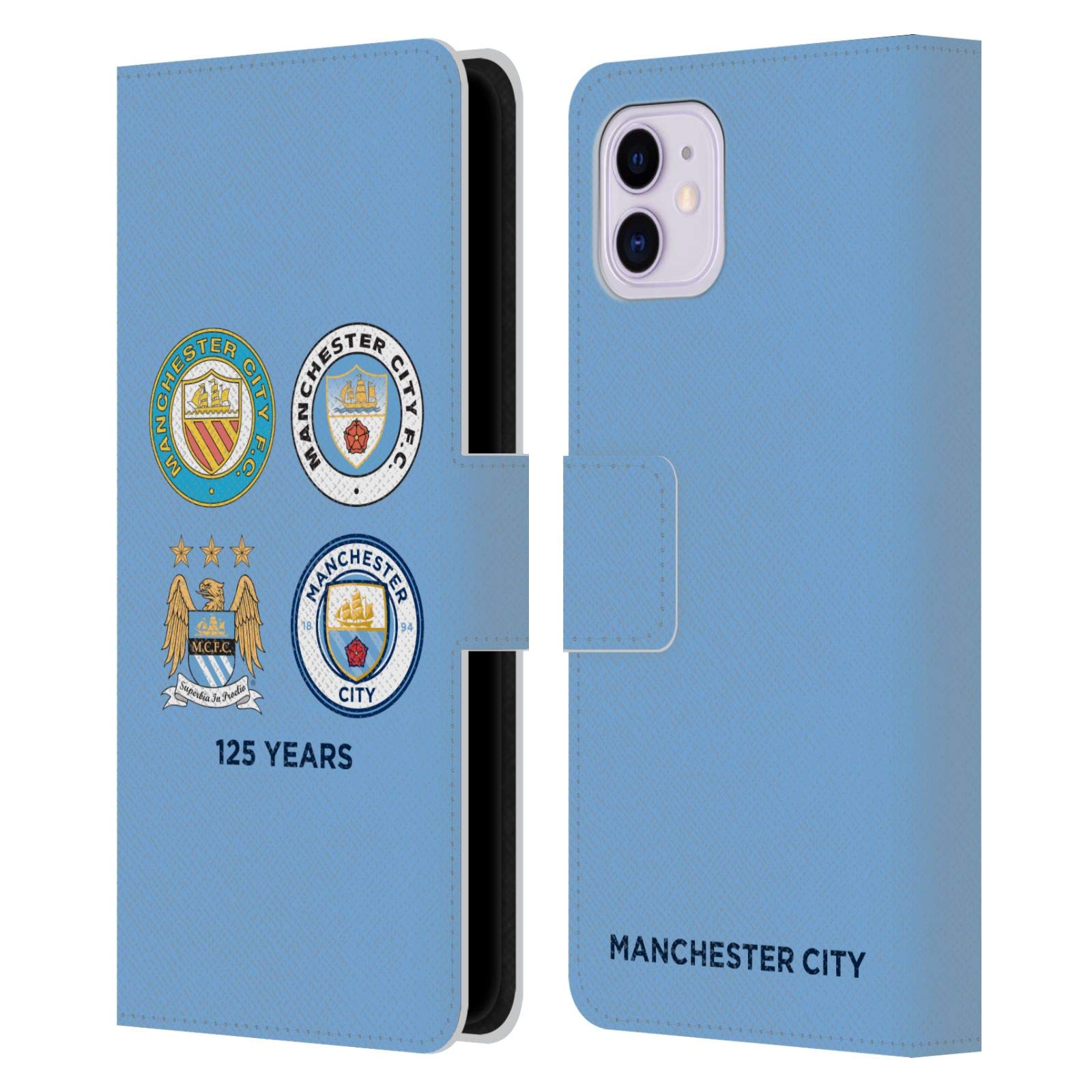 Head Case Designs Officially Licensed Manchester City Man City FC 125 Years Historic Crest Evolution Leather Wallet Case Compatible With Apple iPhone 11