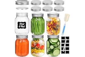 MIUKADA 6 Pack Mason Jars 16 oz with Regular Mouth Airtight Lids, Glass Canning Jars, Pint Jars for Jams, Overnight Oats, Candies, Honeys, Snacks, Food Storage, Canned Foods, DIY Projects