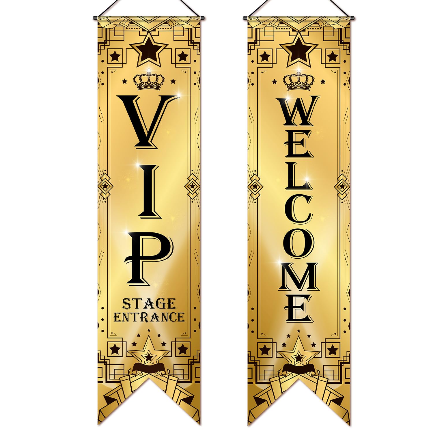Photo 1 of Blulu VIP Party Decorations Roaring 20s Movie Night Banner VIP Porch Sign Movie Theater Now Showing Hanging Porch Sign 1920s Party Supplies(Gold)