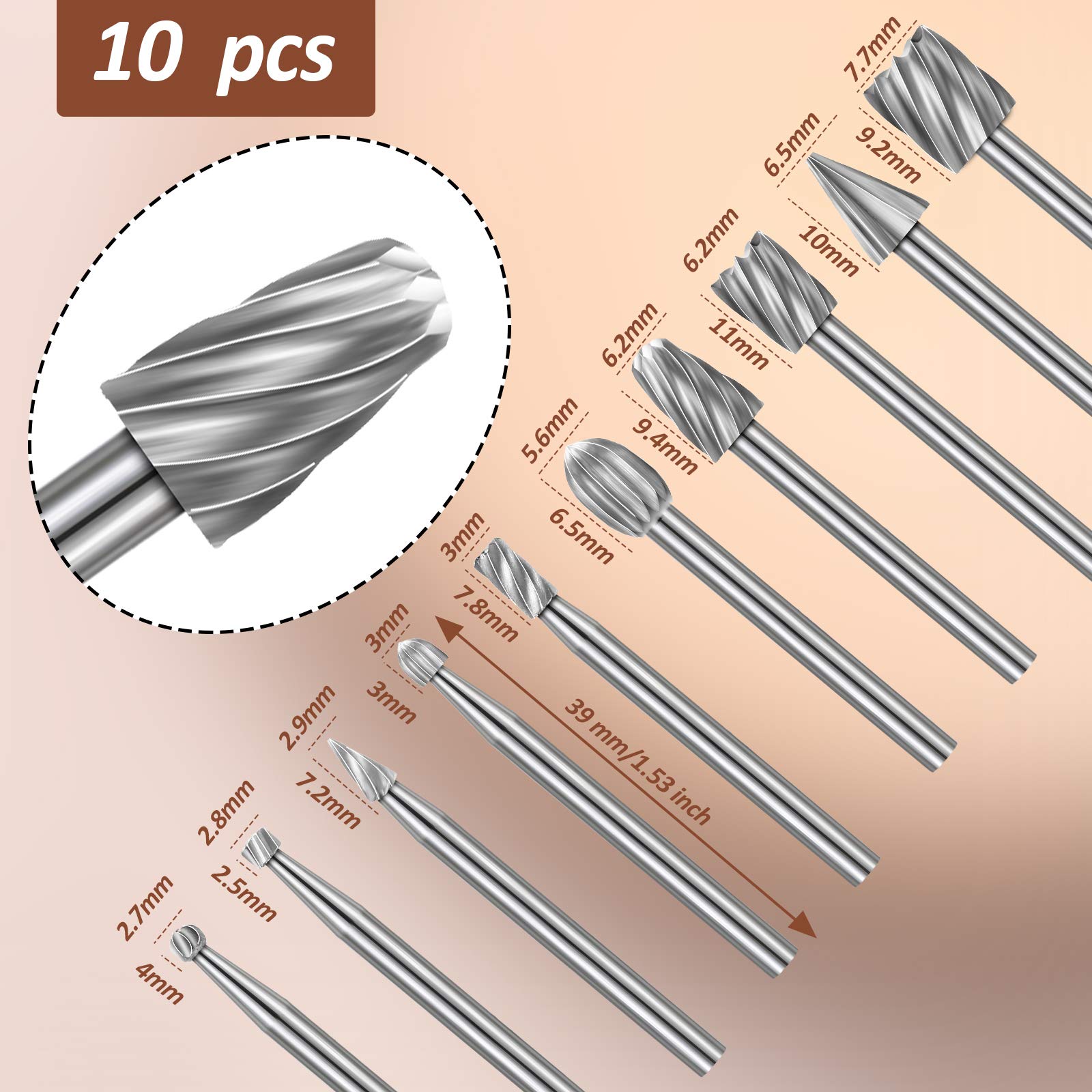 Honoson 15 Pieces Wood Carving and Engraving Drill Bit Set, Including Engraving Drill Accessories Bit and HSS Carbide Wood Milling Burrs for DIY Crafts Supplies