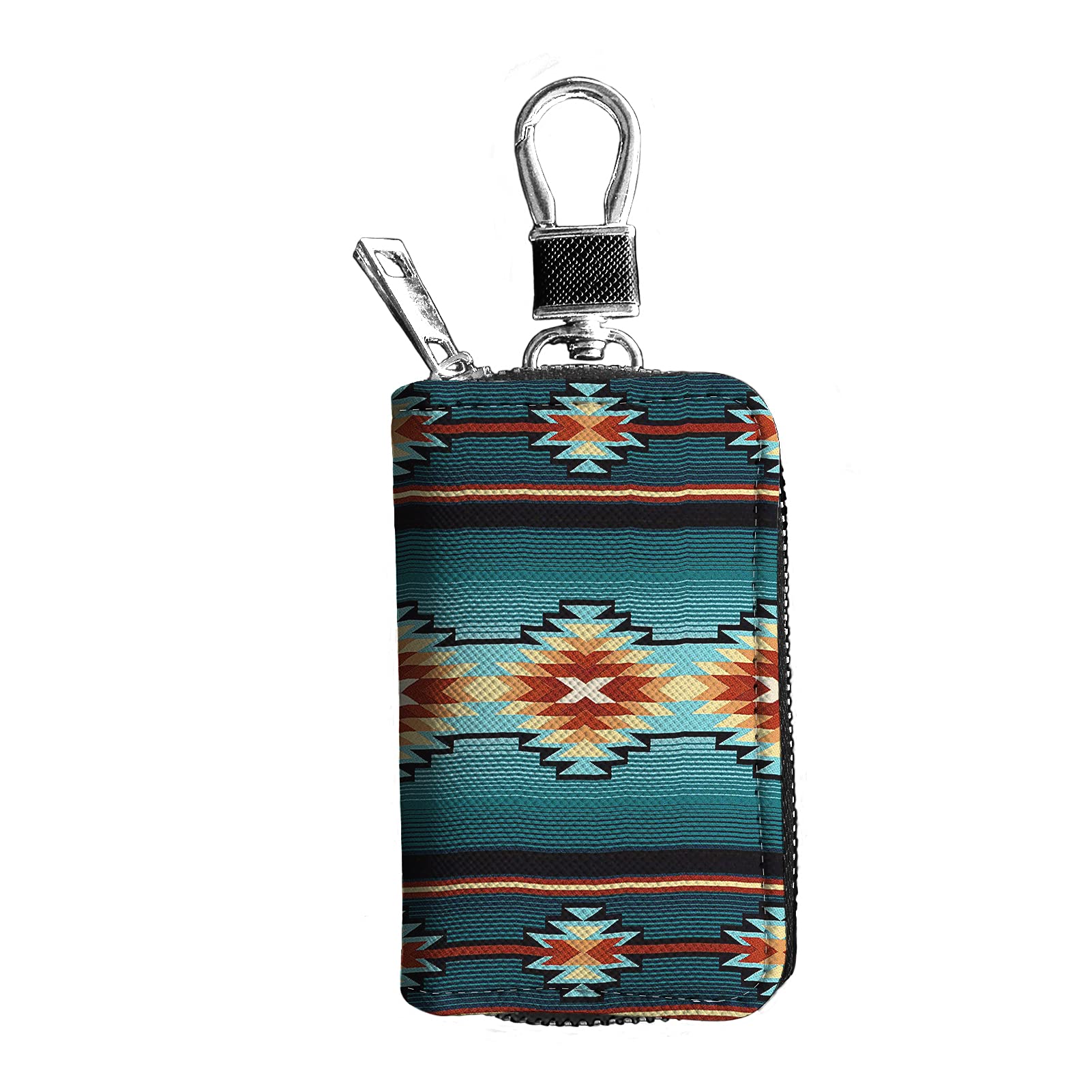 Kuiaobaty Vehicle Small Car Key Holder Bag Aztec Pattern PU Leather Keyring Purse with Metal Hook