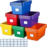 Hoolerry 24 Pack Classroom Storage Bins, 11.5 x 7.5 x 5 Inch, Colorful | Plastic Cubby Organizer Bins with Labels, Classroom Stackable Storage Bins, Shelves Book Toy Organization, Cubby Bins Bulk