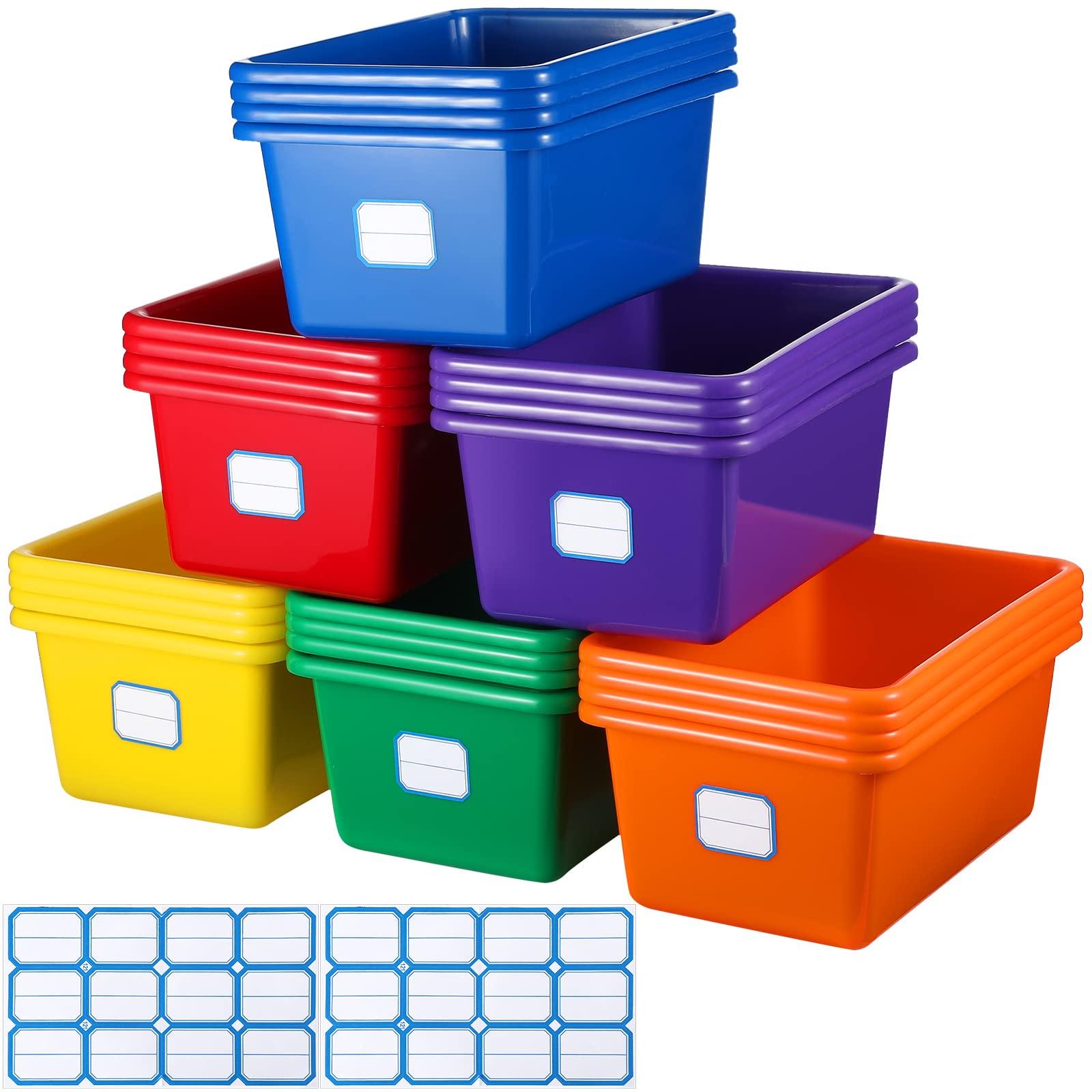 Photo 1 of Hoolerry 24 Pcs Plastic Cubby Storage Bins Classroom Cubby Organization with Self Adhesive Labels Bin Small Stackable Storage Containers Toy Book Box for School(11.5 x 7.5 x 5 Inch,Colorful)