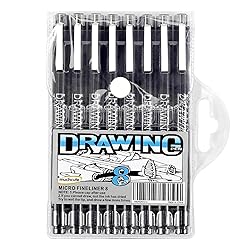 Muchcute Micro Fineliner Drawing Art Pens: 8 Black