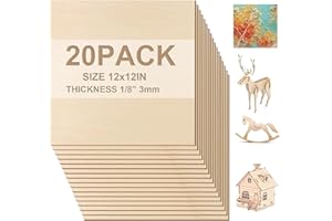 SENENQU 20 Pack Basswood Sheets 1/8 Plywood Sheets 3mm Basswood Sheets, Unfinished Wood Boards for DIY Laser Projects Architectural Model Making Mini House Building Hobby Wood Burning 11.8 × 11.8 Inch