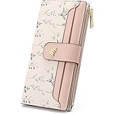GAEKEAO Womens Wallet Slim Thin RFID Blocking Floral Vegan Leather Card Holder Bifold Long Ladies Wallet with Zipper Pocket