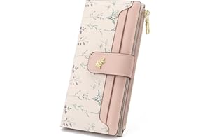GAEKEAO Womens Wallet Slim Thin RFID Blocking Floral Vegan Leather Card Holder Bifold with Zipper Pocket Long Ladies Wallet