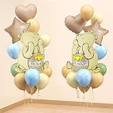Classic Winnie Bear Baby Shower Birthday Decorations Balloons, 3D Vintage Original Pooh Bear Helium Balloons with Heart Star for Boys Girls Baby Shower Birthday Gender Reveal Large 23Inch