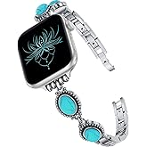 Moolia Turquoise Stone Bracelet Compatible with Apple Watch Band 42/41/40/38/46/45/44/49mm Women Metal Handmade Adjustable Replacement for iWatch Series 11 10 9 8 7 6 5 4 3 2 1 SE/Ultra(1/2/3)