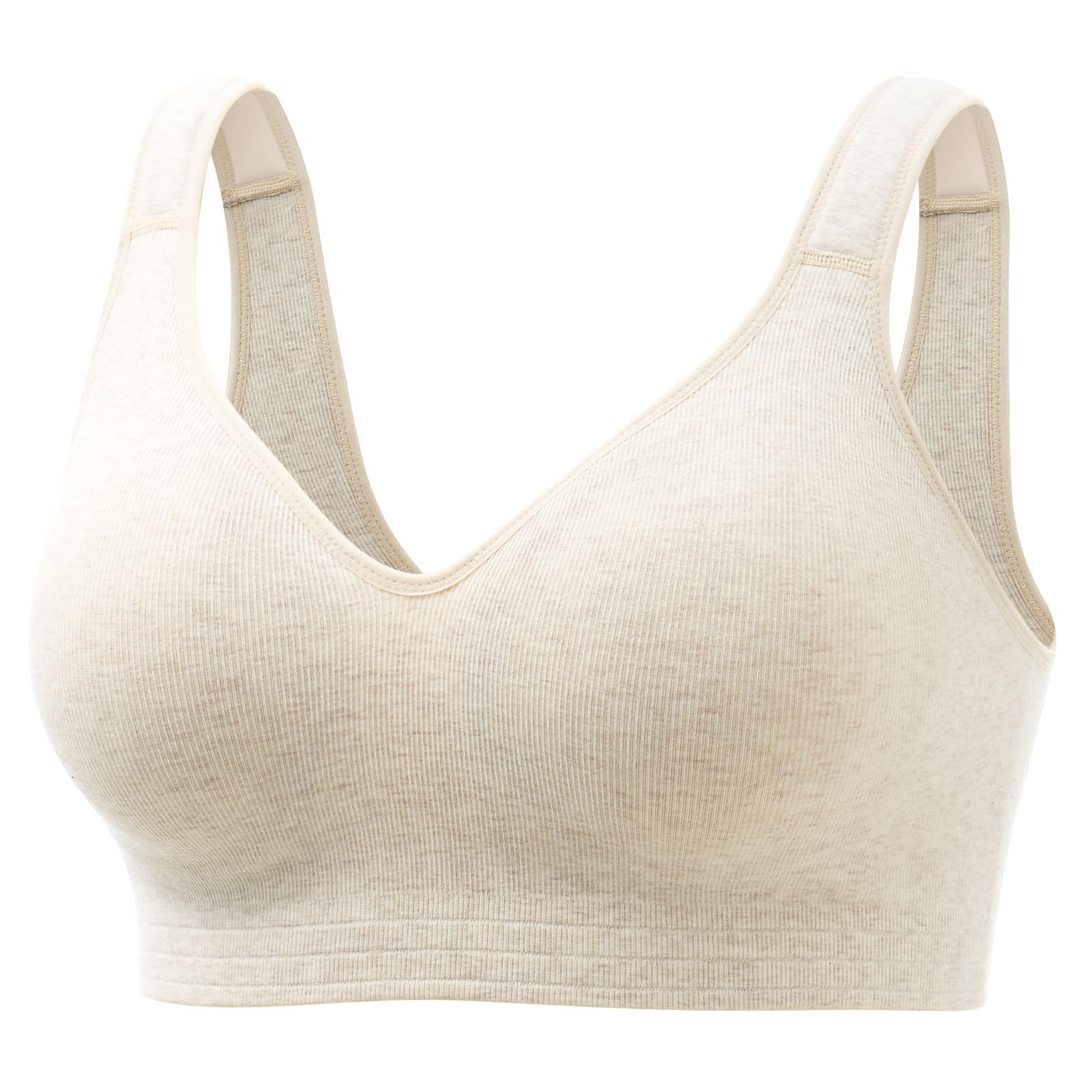 Photo 1 of Momcozy Seamless U.S. Cotton Busty Bras for Women,Comfortable Wireless Full Coverage Bra with Molded Cups for Large Bust Oatmeal
