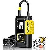 Philoent Tire Inflator Portable Air Compressor for Car Tires with Gauge, 150PSI Fast Bike Air Pump for Auto, Motorcycle, Bicycle, Balls, Digital Tire Pump with LED Light, Auto Shut-Off