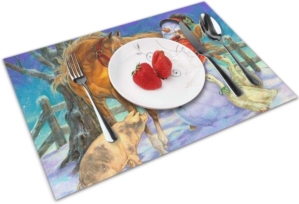 Amazon Com Christmas Country Pig Horse Goose Squirrel Snowman 4 Piece Set Of Placemats Pc Party Decor Dining Room Home Ornament Table Food Dishes Mat Xmas Kitchen Decorations Themed Dishware Picnic Dinnerware Home