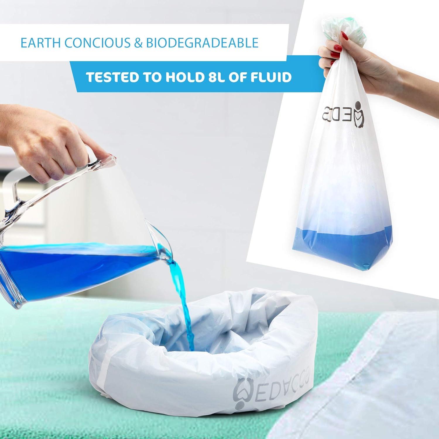 Bedside Commode Liners Disposable Bulk 50 Pack - Elderly, Sick Patients, Adult Health - Comode Liner Bags for Portable Toilet, Bedpan Bowl, Potty Chair Liners Plastic Camode -Leak-Proof, Biodegradable: Health & Personal Care
