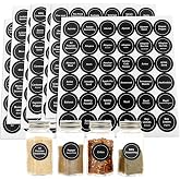 Spice Labels, 432Pcs Spice Labels Stickers 1.4in Waterproof Adhesive Round Preprinted Spice with Blank Label Black Tear Resistant Sticker for Kitchen Jars Caps Food Containers Spice Organizers