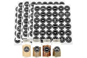 LOPURO Spice Labels, 432Pcs Spice Labels Stickers 1.4in Waterproof Adhesive Round Preprinted Spice with Blank Label Black Tear Resistant Sticker for Kitchen Jars Caps Food Containers Spice Organizers