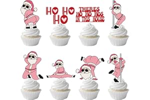 Aposwow Theres Some Ho Ho Hos in This House Cupcake Toppers Party Decorations, 24PCS Friendsmas Pink Christmas Cupcake Picks Decoration, Funny Christmas Theme Birthday Decor