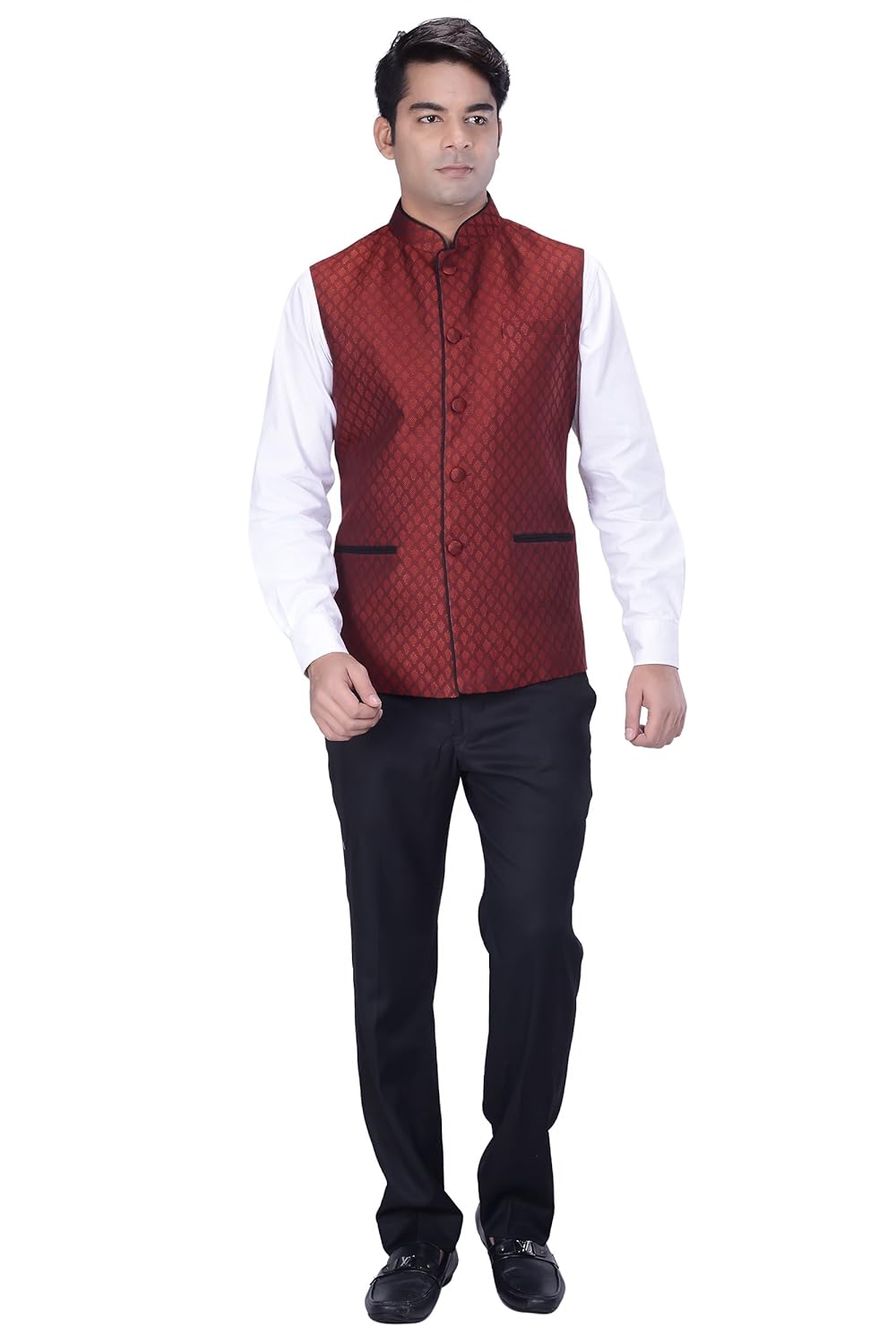 kisah men's woven cotton silk maroon nehru jacket