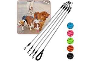 LUCK DAWN Four Dog Leash,4 Way Leash for Dogs,No Tangle Triple Leash for 4 Dogs,360 Swivel No Tangle Walking Leash for 4 Dogs,4 Dog Leash with Reflective for Large Medium Small Dogs (Four Leashes, Grey)
