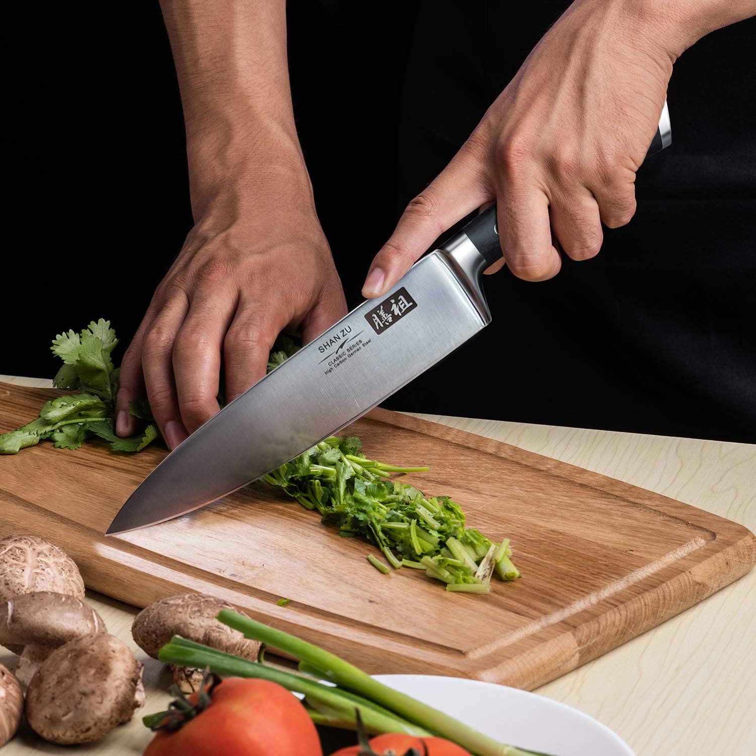Chef Knife 8 Inch,SHAN ZU Pro German High Carbon Stainless Steel Kitchen Knives with Ergonomic Handle and Gift Box,Ultra Sharp Blade,Suitable for All Cutting Tasks