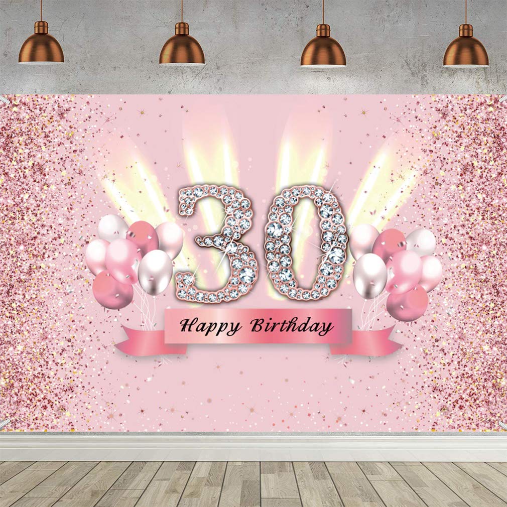 30th Birthday Backdrop for Women 30th Birthday Fabric Sign Poster 30th Anniversary Party Decoration Banner Rose Gold