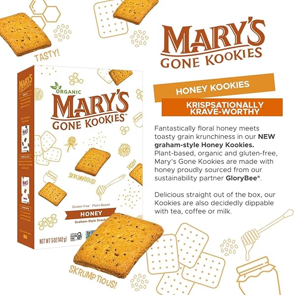 MARY’S GONE CRACKERS GRAHAM-STYLE KOOKIES, GLUTEN-FREE, PLANT BASED SNACK, HONEY, 5-OZ., PACK OF 1