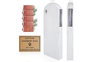 CASHMERE KIWI Premium 60” Cotton Garment Bag For Hanging Clothes And Storage | Wide 6” Gusset & 4 Cedar Blocks For Fresh Smell And Clothes Protection | Best For Fur Coats, Long Dresses, Gowns, Tuxedos and more