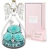 Yamonic Mom Birthday Gifts for Mom Women, Glass Angel Figurines with Three Real Rose Gifts for Her Mom Grandma, Preserved Flowers Rose Angel Gifts for Mothers Day Christmas Anniversary Birthday Gifts