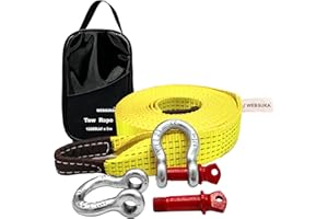 WEBSUKA Heavy Duty Tow Straps Recovery Kit, 2" x 16ft Recovery Strap with 12000 lbs Break Strength, Heavy Duty Tow Rope D-Ring Shackles for Towing Vehicles, Boats(Yellow)