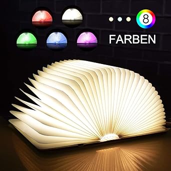 SKEY Stimmungsbeleuchtung,8 Farbmodi Buchlampe aus Holz, Buchlampe led,usb stimmungslichter,Tischleuchte,Nachttischlampe,deko