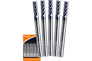 A ACT ACCU-CUT I4KES 1/8” Carbide Square End Mill- 4 Flute Milling Bit Set for Steel, Forge Steel, Copper, Alloys < HRC 50 - AlTiN Coating CNC Router Bit, 45 Degree Helix (Length 2", 5 pcs)