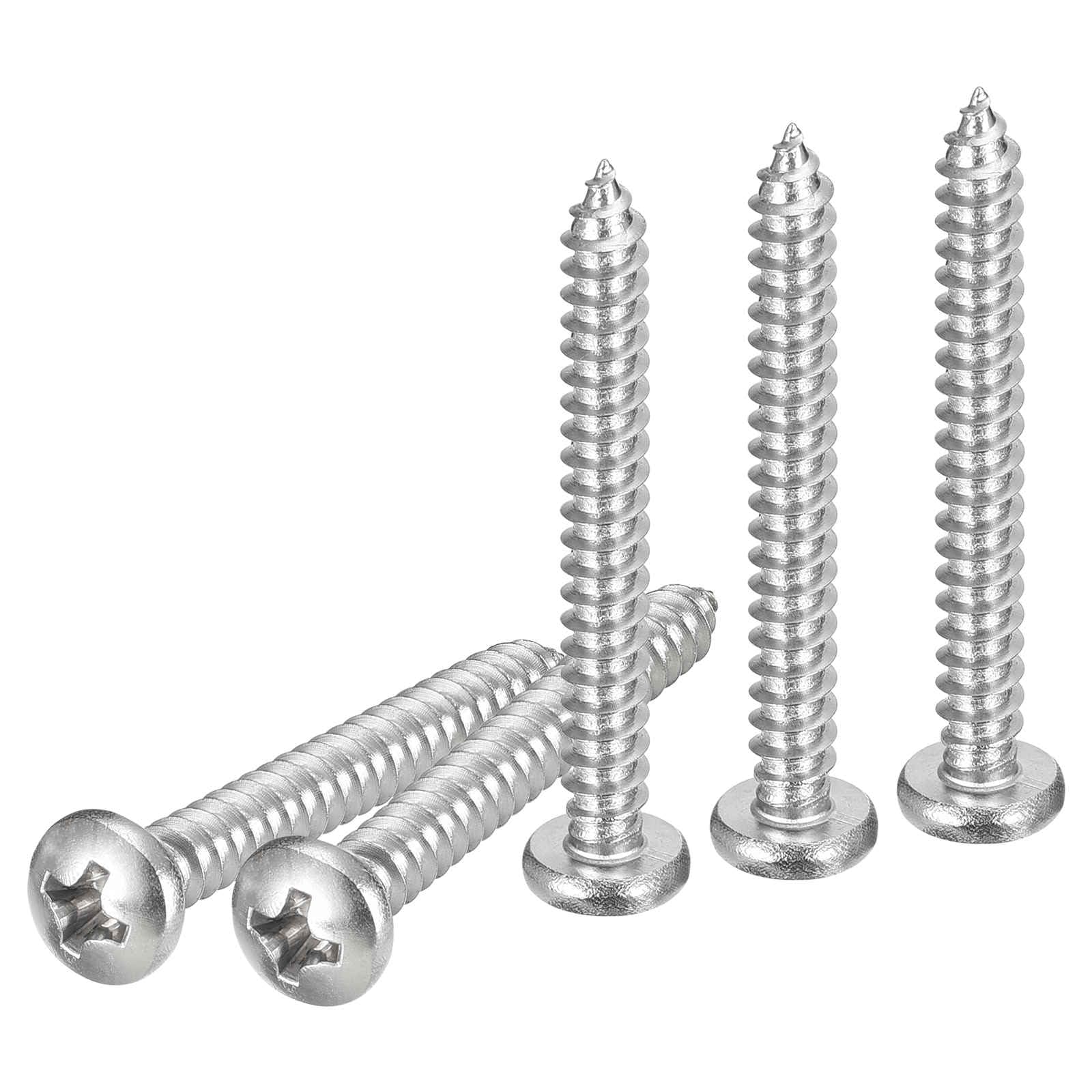 DTGN #8x1-1/2" Phillips Pan Head Self-tapping Screw - 50Pack - Bright Finish 304 Stainless Steel Sheet Metal Screws Wood Screws — image 1
