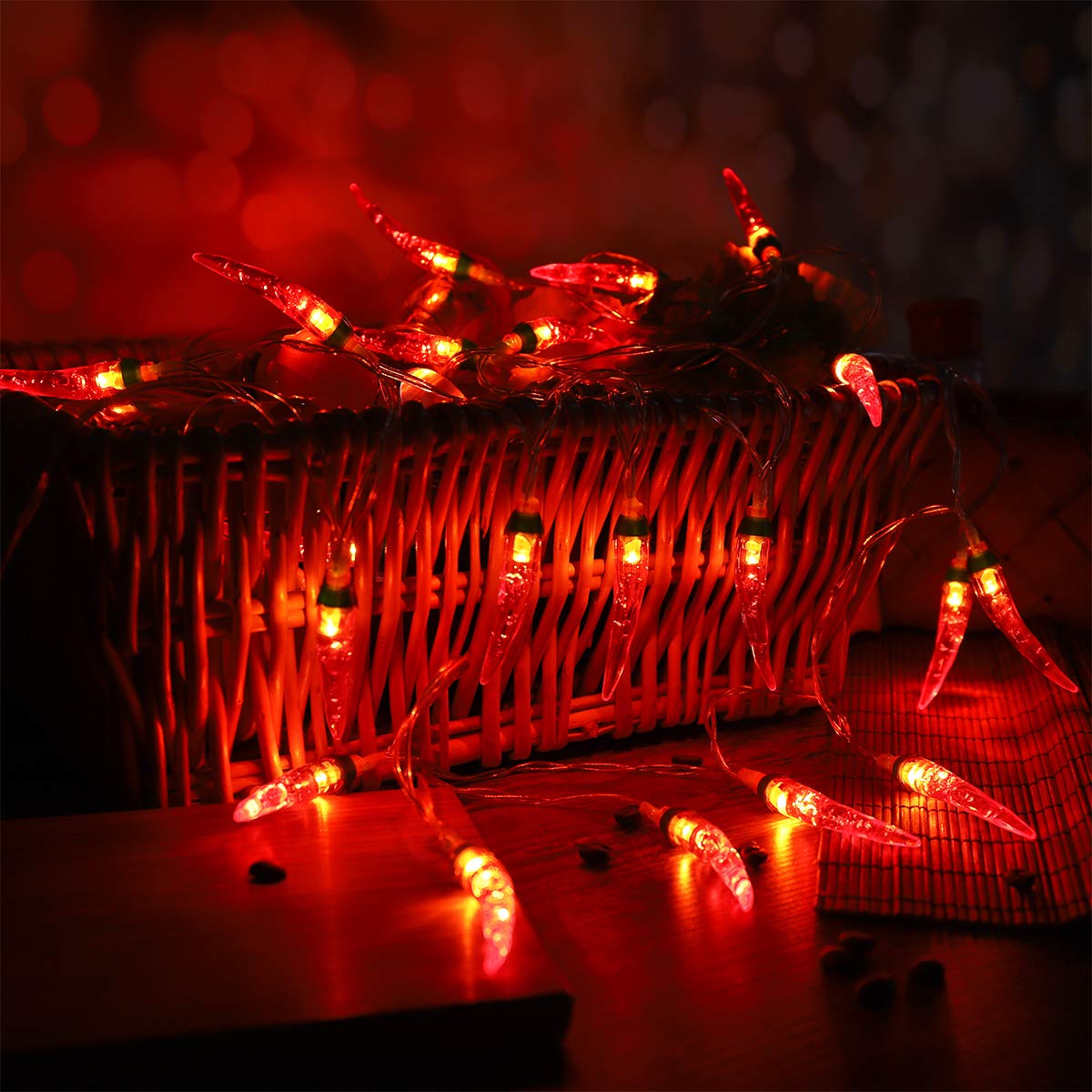 OSALADI Chili String Lights 3m 20 LEDs Battery Powered Pepper Lights Decorations for Patio Fence Deck Balcony Camping (Red)